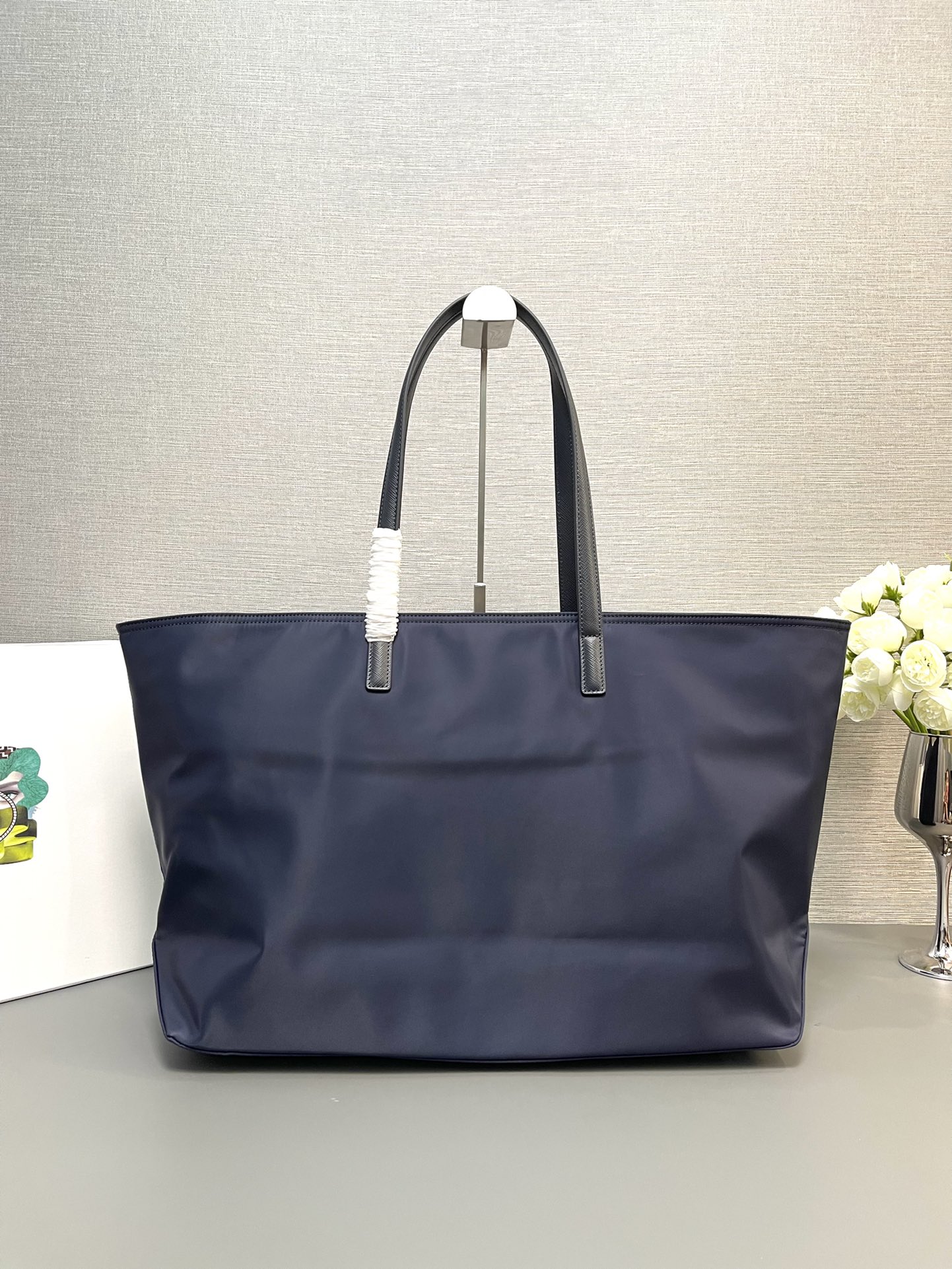 Prada Large Re Edition 1978 Re Nylon And Saffiano Leather Tote Bag Navy 1BG527